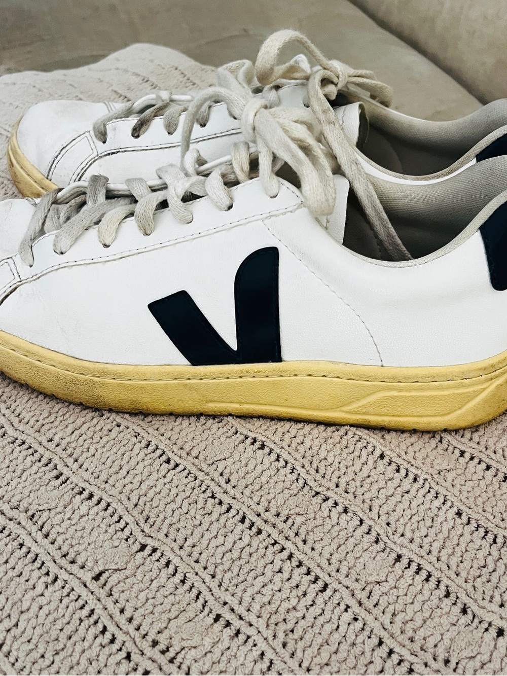 Veja White Leather Sneakers with Black V